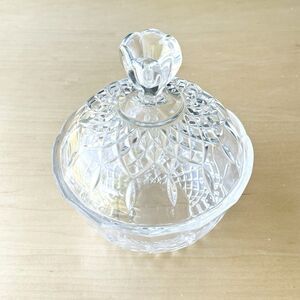 Vintage Cut Crystal Round Bubble Top and Knob Handle Candy Trinket Vanity Bowl